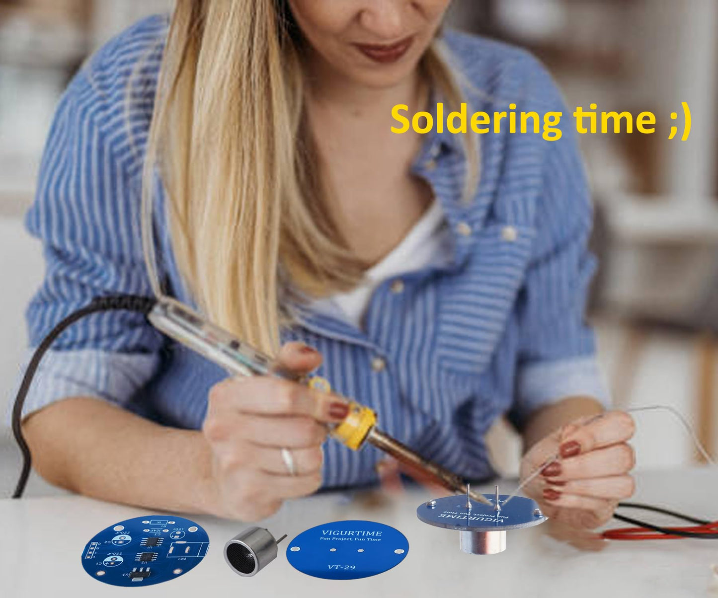 VIGURTIME DIY Ultrasonic Suspension Solder Kit, Mini Levitator, Plastic, Blue, VT-29, STEM Project for Soldering Practice and Learning