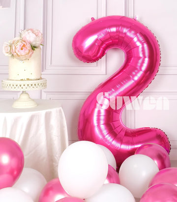Suwen 40 Inch Hot Pink Large 2 Number Balloons Big Foil Helium Number Balloons 0-9 Jumbo Happy 2Nd Mylar Birthday Party Decorati