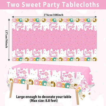 3 Pack Two Sweet Donut Birthday Party Tablecloths Decorations Girls Donut Themed Plastic Table Covers For Baby Girl 2Nd Birthday Party Supplies Pink Donut Party Favors Table Decor 54 X 108 Inch