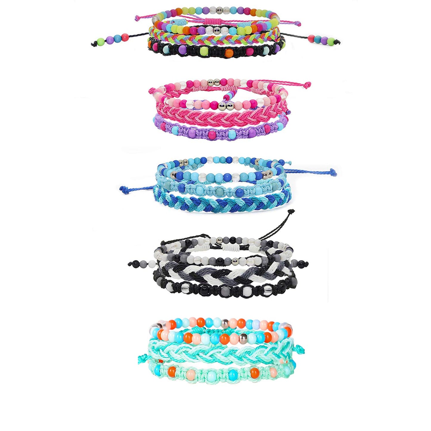 YANMIN 15 pcs Braided Friendship Bracelets Stackable Beaded Woven String Bracelets Cute Adjustable Wave Rope Friendship Bracelet