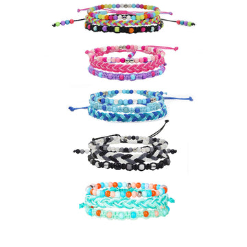 YANMIN 15 pcs Braided Friendship Bracelets Stackable Beaded Woven String Bracelets Cute Adjustable Wave Rope Friendship Bracelet