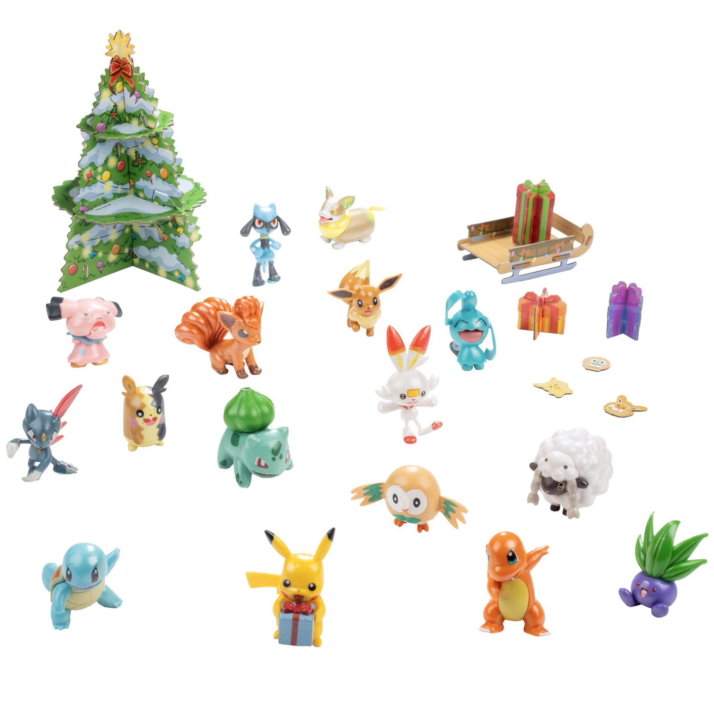 Pokémon 2024 Holiday Advent Calendar - 24 Gift Pieces, 16 Toy Figures & 8 Christmas Accessories, Multi-color, Model PKW2583