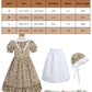 FCCAM Colonial Costume Girls with Mob Cap Floral Pioneer Prairie Dress 1800s American Costume Brown L age over 4 years old