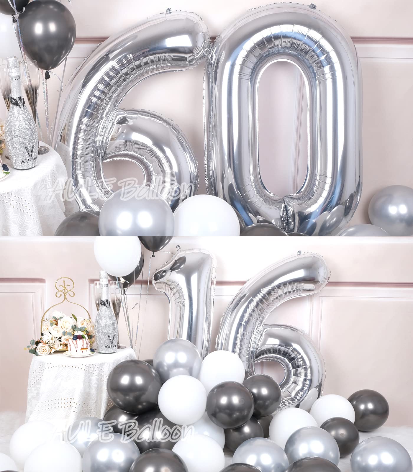Aule 40 Inch Big Silver 6 Balloon Number Large Foil Helium Number Balloons 0-9 Jumbo Giant Happy 6Th Birthday Party Decorations