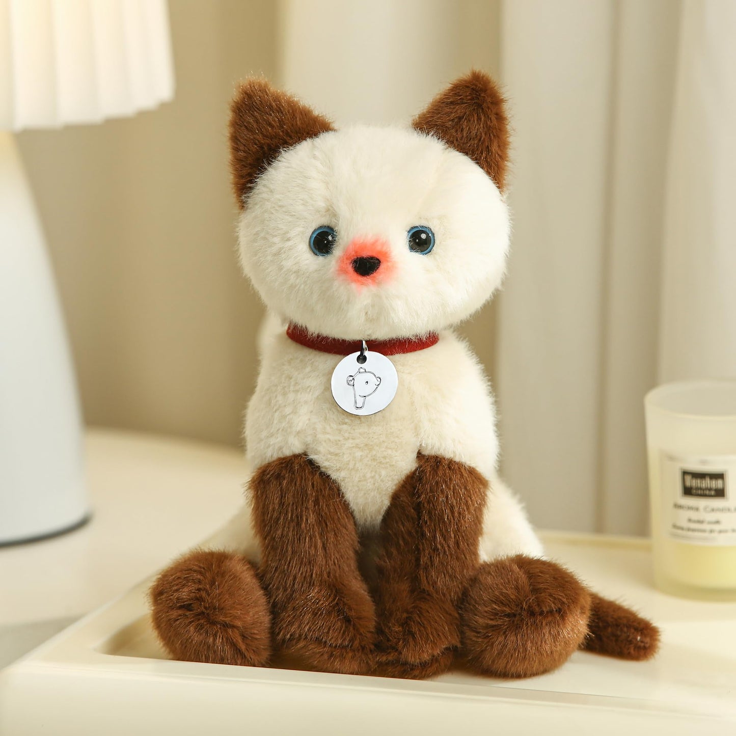 Plushland Realistic Stuffed Cat and Dog Plush PuppyStuffed Animals Plush Toys Collar  Realistic enhanced Pawpal Stuffed Puppy Cats and Dogs Toy for Boys and Girls 8 Inches (Siamese Kitty with Collar)