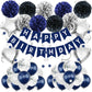 Zerodeco Birthday Decorations For Men, Navy Blue Birthday Party Decorations Happy Birthday Banner Pompoms Balloon For Boys Girls