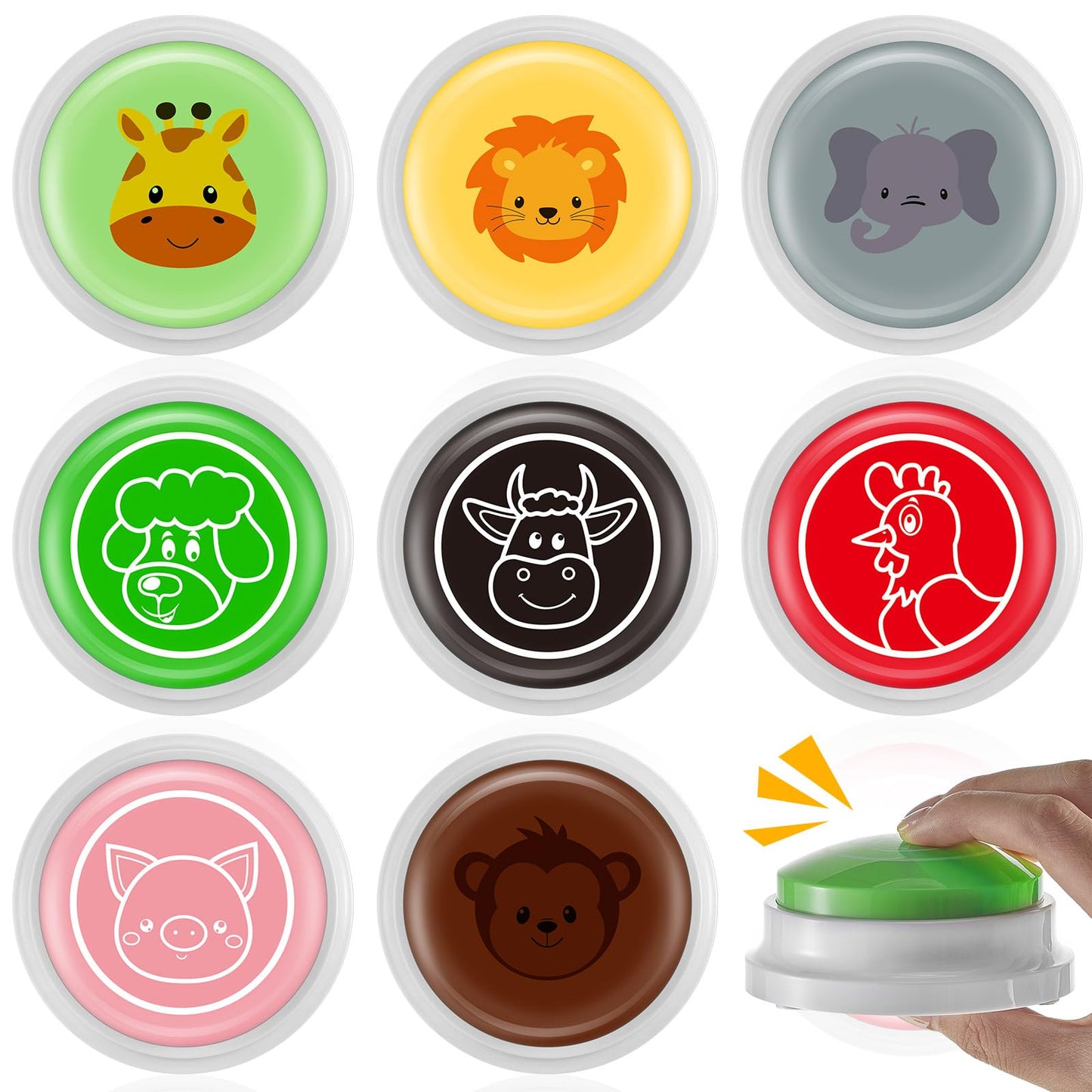 Syhood 8 Pcs Animal Sounds Buzzer for Trivia Games Answer Buzzers Feud Jeopardy Buzzer Button with Lights and Sounds for Party G