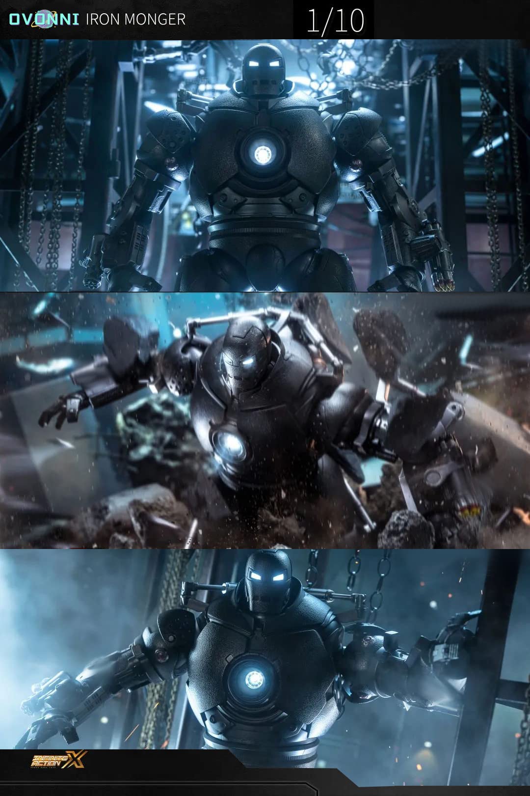 Ovonni 9 Inch Led Iron Monger Toy,Exquisite Painting 20 Joints Movable Collectible Action Figure,Light With Chest And Eyes