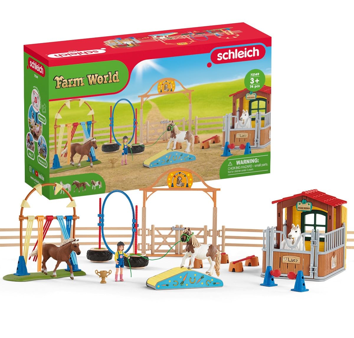 Schleich Farm World, Horse Toy for Kids, Agility at The Stable Horse Set with Horses and Rider, Ages 3+