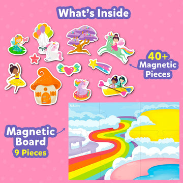 Skillmatics Creative Toy Magnetopia - Princess & Unicorn Land, Interactive Pretend Play Set for Kids, Toddlers, 40+ Magnetic Pie