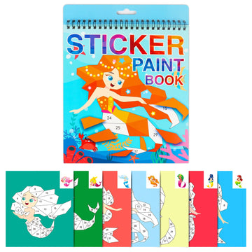 Mermaid Sticker Book Crafts For Kids Ages 4-8 Sticker Paint Books Stickers For Kids Girls Birthday Party Favors Road Plane Travel Learning Number Toys Activity Books (Mermaid)