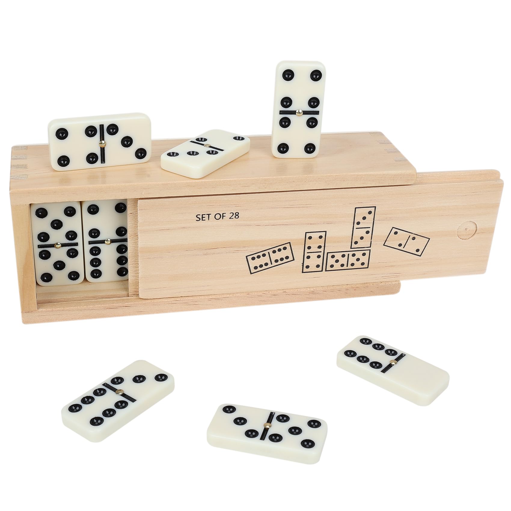 GOTHINK Dominos Set for mature-themeds with Leather Box - Tile Dot Dominoes Games Set for Family Night Travel Game - Classic Party Board Game Ideal (Double 6 Dominoes with Wooden Box)