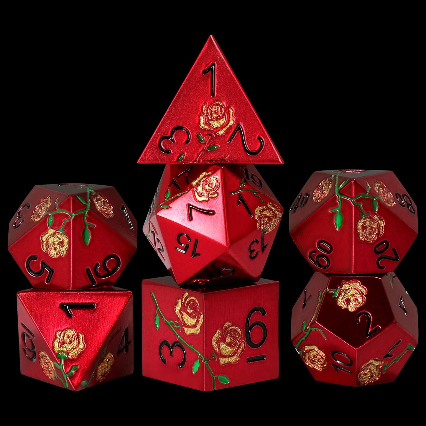 CSITORWWE Rose Flower Form DND Metal Dice,7PCS Heavy Metal Dice Set,Polyhedral D&D Dice with Gift Case for Dungeons and Dragon R