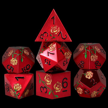 CSITORWWE Rose Flower Form DND Metal Dice,7PCS Heavy Metal Dice Set,Polyhedral D&D Dice with Gift Case for Dungeons and Dragon R