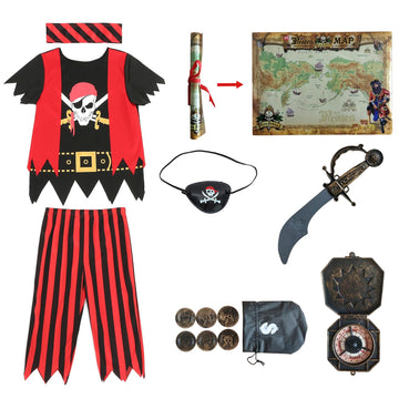 Wizland Children'S Pirate Costume 8Pcs Deluxe Pirate Costume For Kids 9-10Years