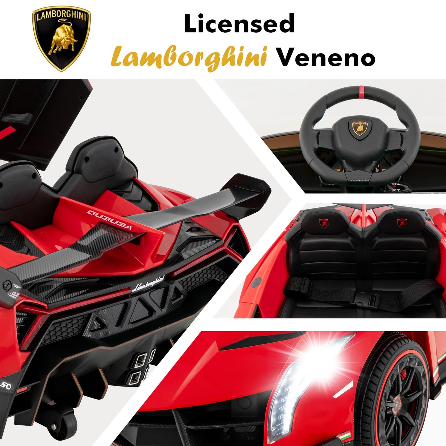 OLAKIDS 2 Seater Kids Ride On Car  12V 4WD Licensed Lamborghini Veneno Electric Vehicle with Remote Control  Toddlers Battery Powered Toy Gift with 2 Speeds  Rocking Mode  Music  USB  MP3 (Red)