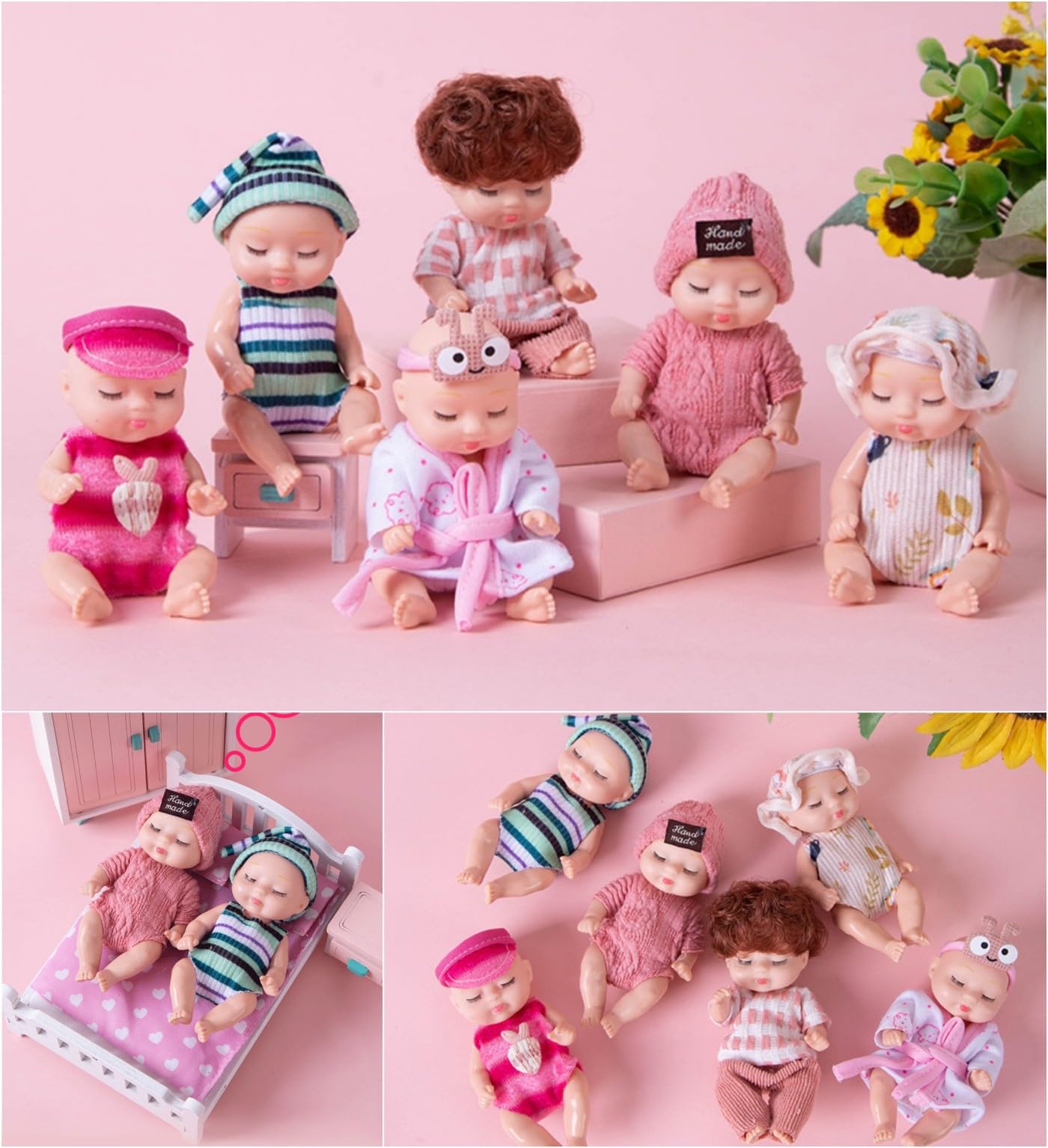 Tisden 4 Inch Mini Baby Dolls 6Pcs Set Cute Realistic Baby Dolls Toys With Handmade Doll Clothes For Suitability Kids 3 And Up H