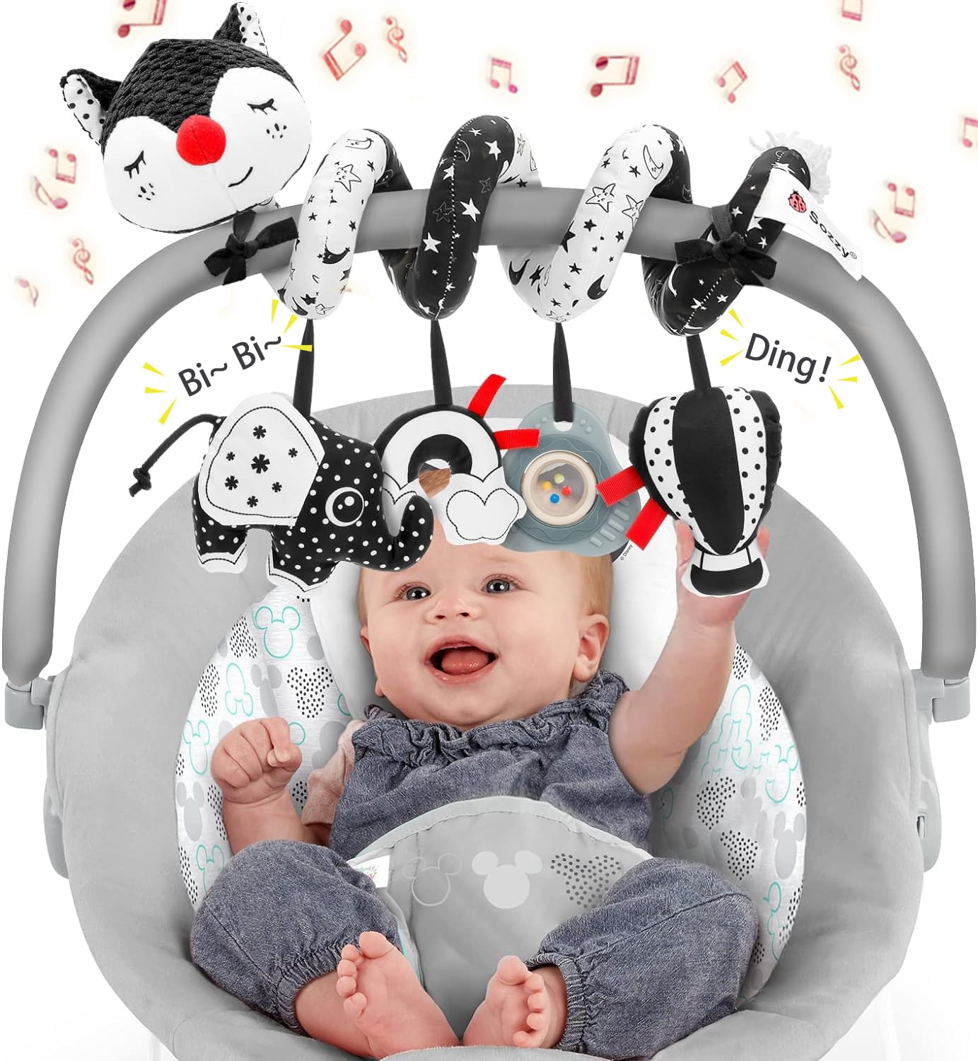 Fpvera Car Seat And Stroller Toys - Black And White Car Seat Toy High Contrast Baby Toys, Baby Plush Spiral Activity Toy For Cri