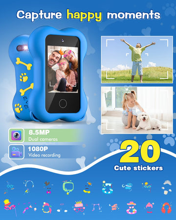 TERRAMUS Cute Paws Kids Smart Phone Toys, 2.8'' Touchscreen HD Dual Camera Cell Phone for Toddlers, Play Phone with MP3 Music Pl