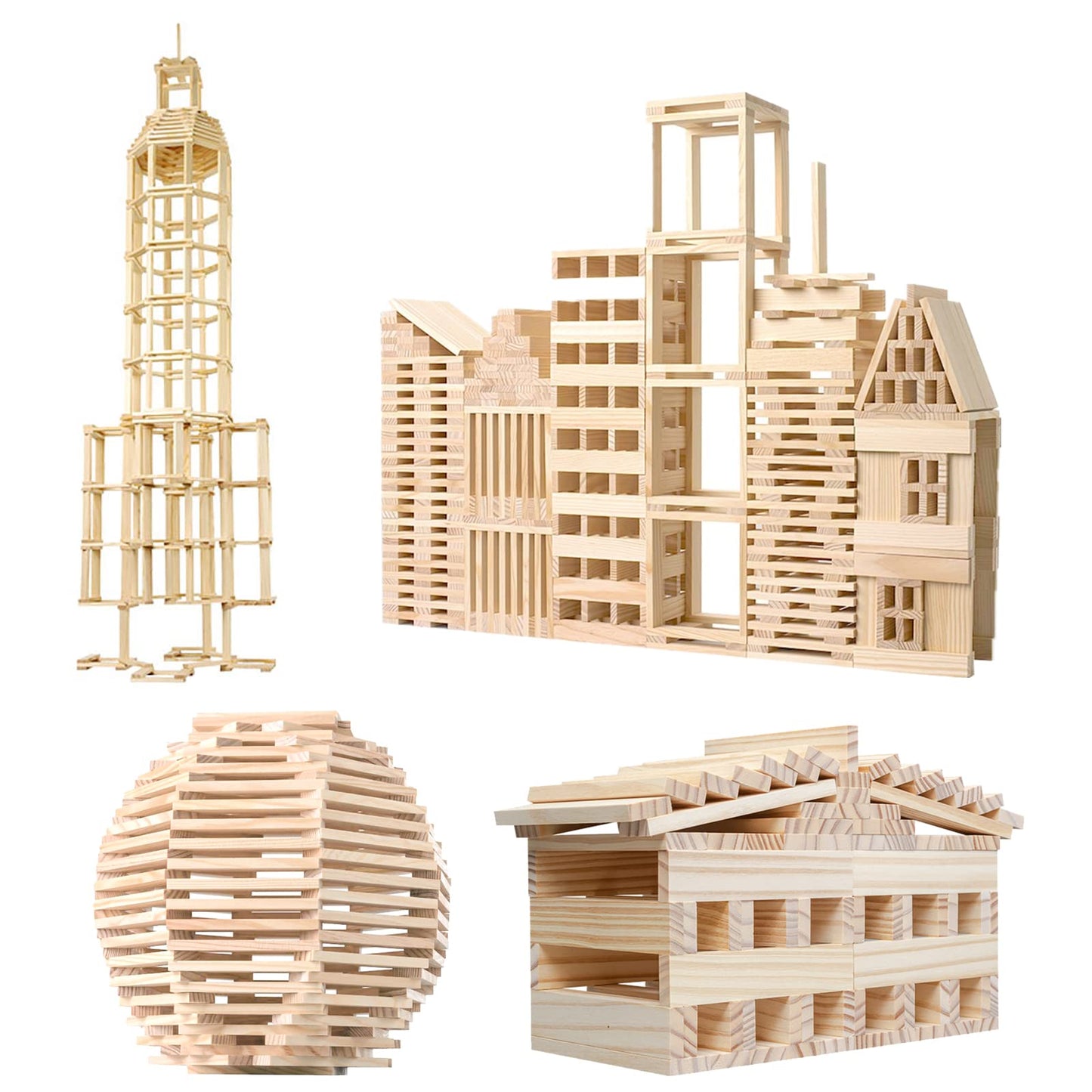 Nitoy Wooden Plank Building Blocks 200Pcs Sensory Toy For Kids, Montessori Stem Playset With Natural Pine Wood Creative Shapes For Educational Preschool Learning 3D Space Stacking Games For Boys Girls