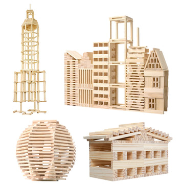 Nitoy Wooden Plank Building Blocks 200Pcs Sensory Toy For Kids, Montessori Stem Playset With Natural Pine Wood Creative Shapes For Educational Preschool Learning 3D Space Stacking Games For Boys Girls