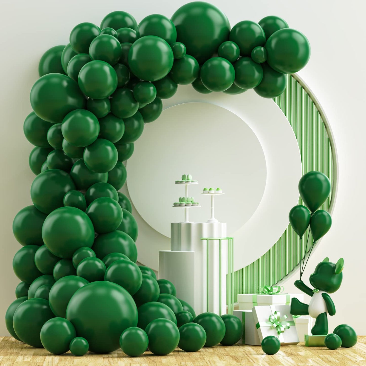 Nisocy Dark Green Latex Balloon Arch Kit, 102Pcs 18In 12In 10In 5In Arch Garland For Festival Picnic Anniversary Birthday Green