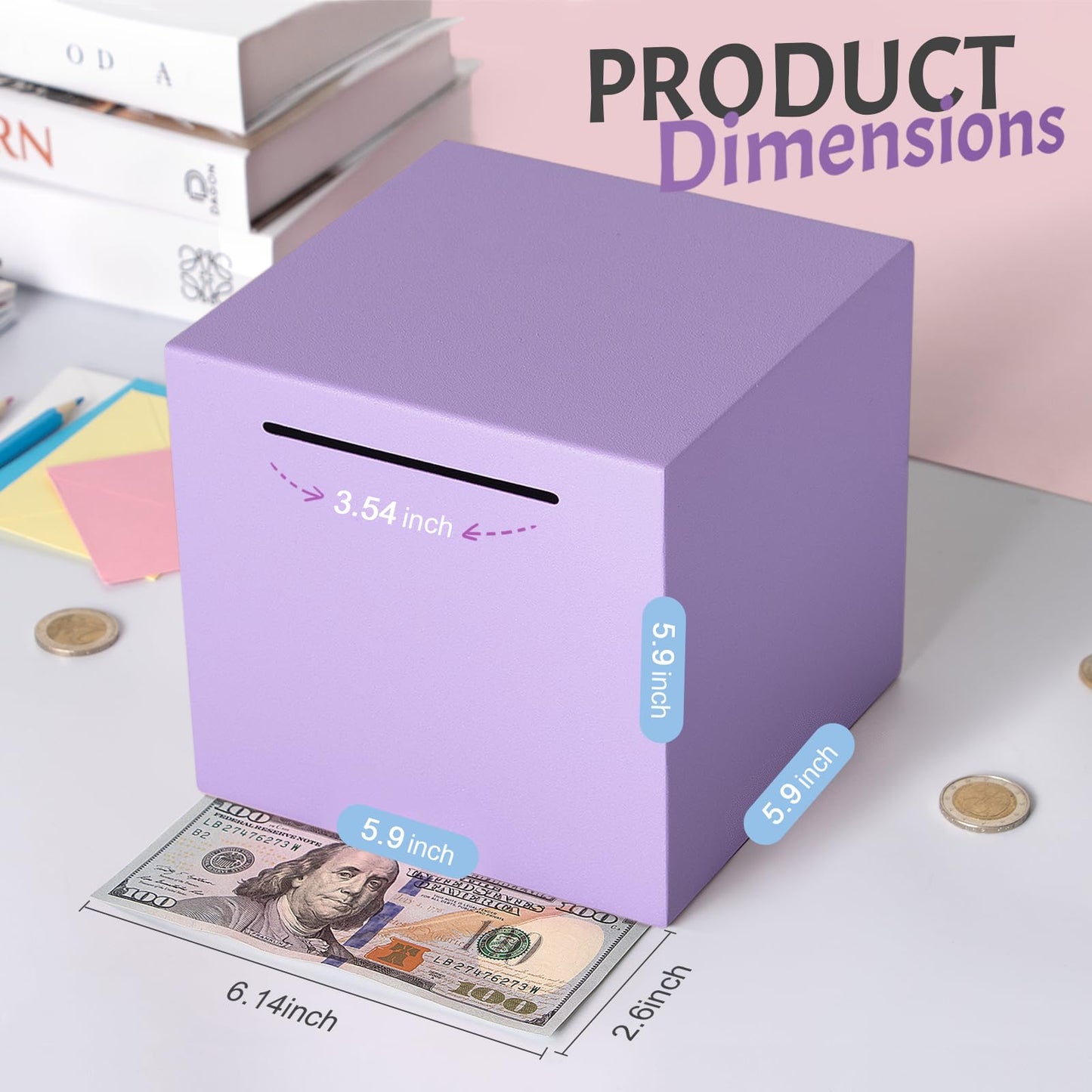 Piggy Bank For Adults Must Break To Open, Unbreakable Adults Piggy Bank Made Of Stainless Steel, Metal Saving Bank (Purple, 5.9-