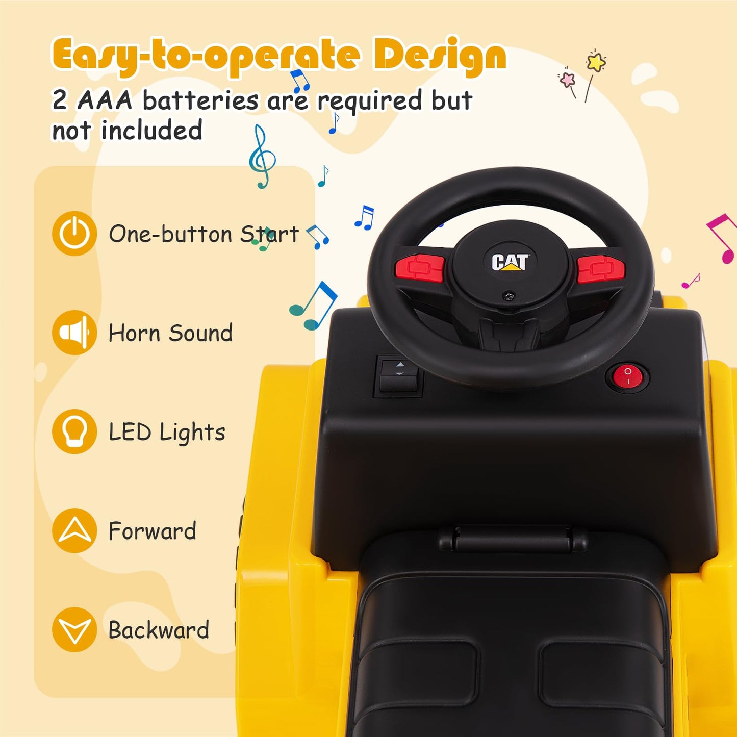 Costzon Ride on Dump Truck, 6V Licensed Caterpillar Ride on Construction Vehicle with Adjustable Dump Bed, Horn & LED Lights, Ki