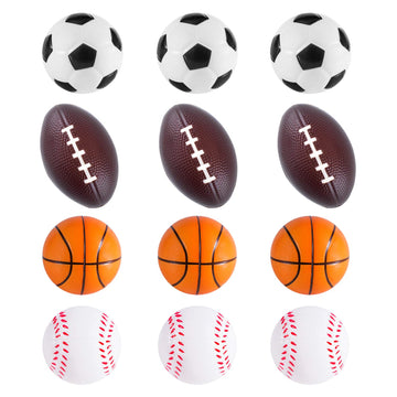 Super Z Outlet Mini Foam Sports Balls For Kids Adults Mini Baseball Football Basketball Soccer Stress Bulk Toy Game Party Decoration Relaxable (Assorted) - Pack Of 12