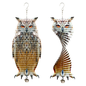 Zzbakress 2-In-1 Metal Wind Spinners With Double Sided Owl Picture Bird Reflector For Window, Outdoor Patio, Garden, Farm (1, 12