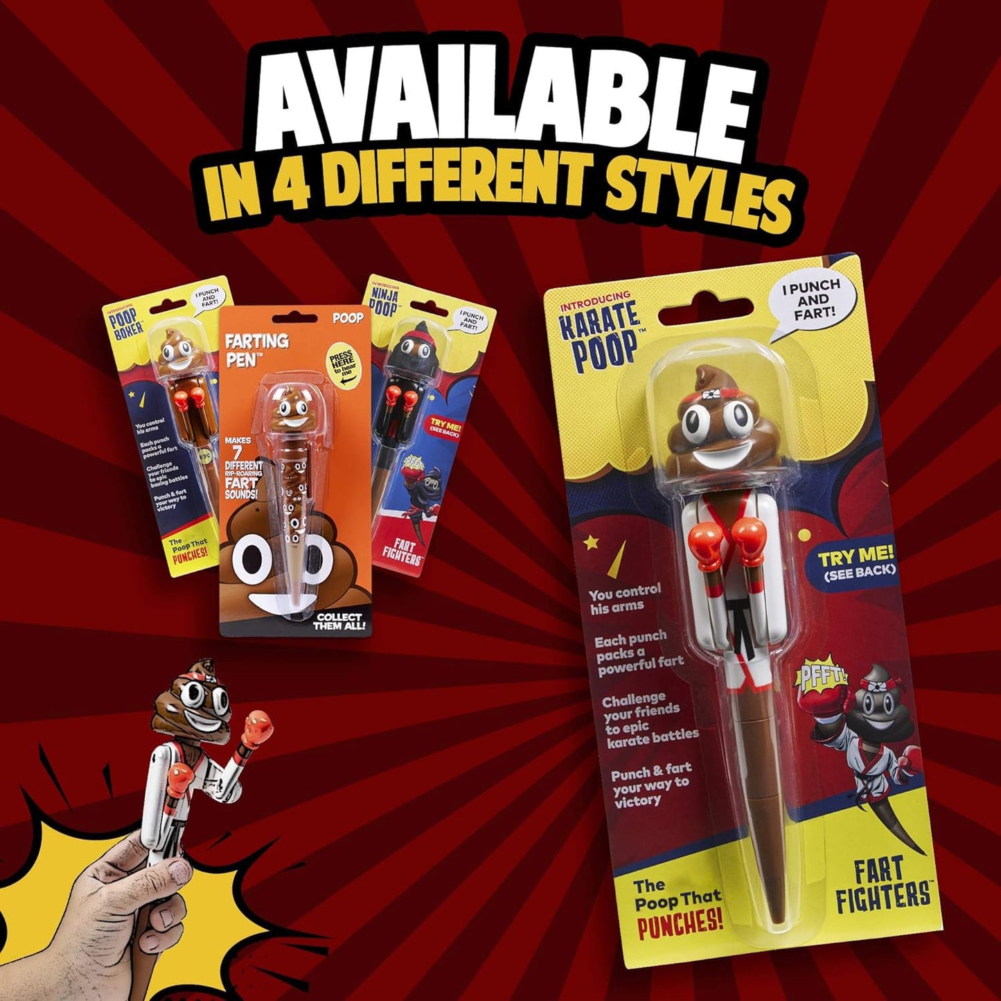 Farting Poop Karate Pen, Punching Arms, Silly Gifts, Halloween Toys For Kids, Halloween Games For Boys & Girls, Poop Pen For Cow