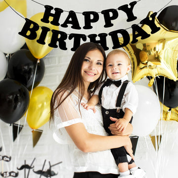 Black Happy Birthday Banner Sign Happy Birthday Bunting Banner Flag Garland For Kids Boys Baby Birthday Party Decorations Supplies