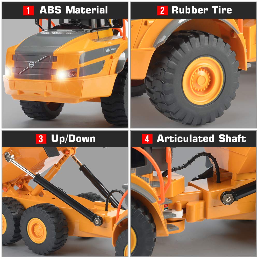 DOUBLE E Volvo RC Dump Truck Toy for Kids, Articulated Hauler, Remote Control Construction Toys Vehicles with Lights, Birthday G