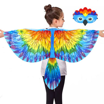Irolewin Bird-Wings-Costume For Kids And Headband, Eagle-Parrot Dress-Up-Wings For Girls Boys Halloween-Party Favors (Red Yellow Orange)