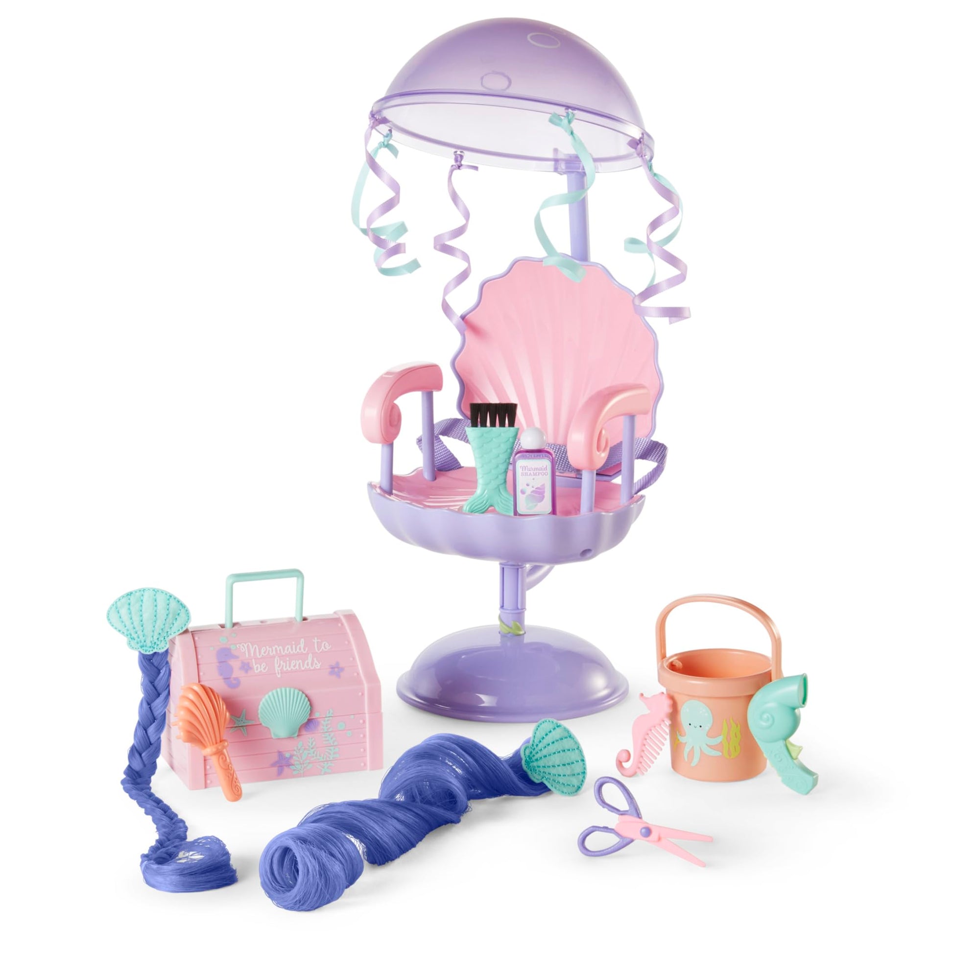 American Girl WellieWishers 14.5-inch Doll Seashell Salon Playset with Hair Extensions that Change Color, For Ages 4+