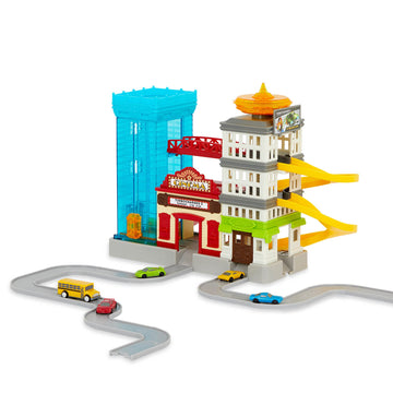 Driven by Battat Pocket Big City Cruisin' 60pc Playset - Large Multicolor Toy Cars & Buildings for Kids 3 Years + - Model WH1303Z