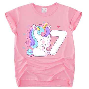 Tutu And Sian Unicorn Birthday Outfit For Girls - Unicorn Shirt, Tutu Skirt Dress, Birthday Girl Crown, Hair Bow & Satin Sash (Unicorn 7Y, 7 Years)