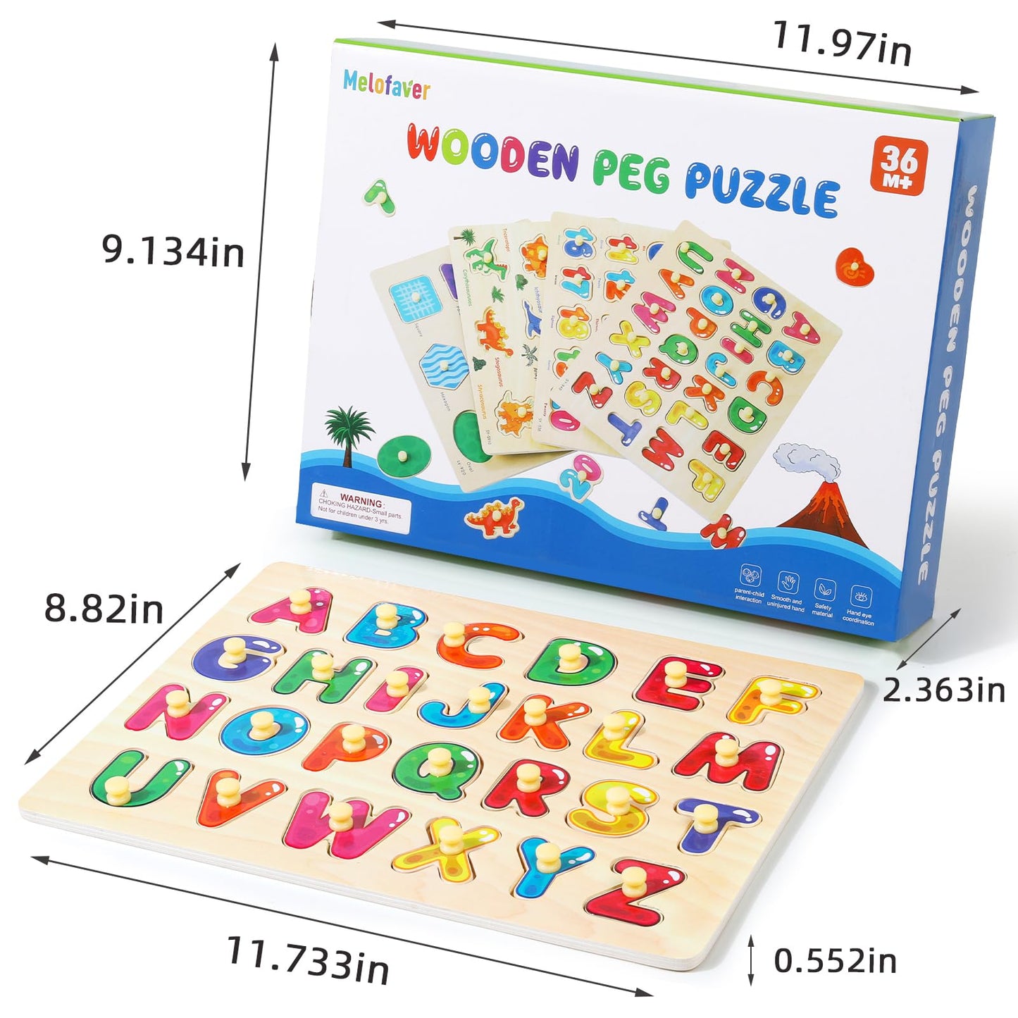 Montessori Wooden Peg Puzzles For Toddlers 2 3 4 5 Year Old, 4 Pcs Kids Educational Toys Preschool Learning Activities-Alphabet,