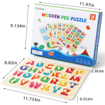 Montessori Wooden Peg Puzzles For Toddlers 2 3 4 5 Year Old, 4 Pcs Kids Educational Toys Preschool Learning Activities-Alphabet,