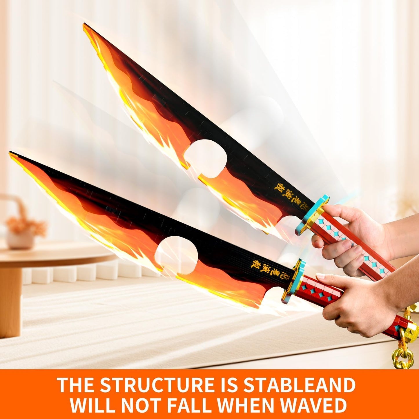 SATHIBI 82.6in Demon Slayer decorative replica blades Building Set Tengen Uzui Demon Slayer decorative replica blade Building Block with Stand Model Kits Katana Toy Creative Gifts for Demon Slayer Fan mature-themeds and Kids Boys 8-14 (1478 PCS)