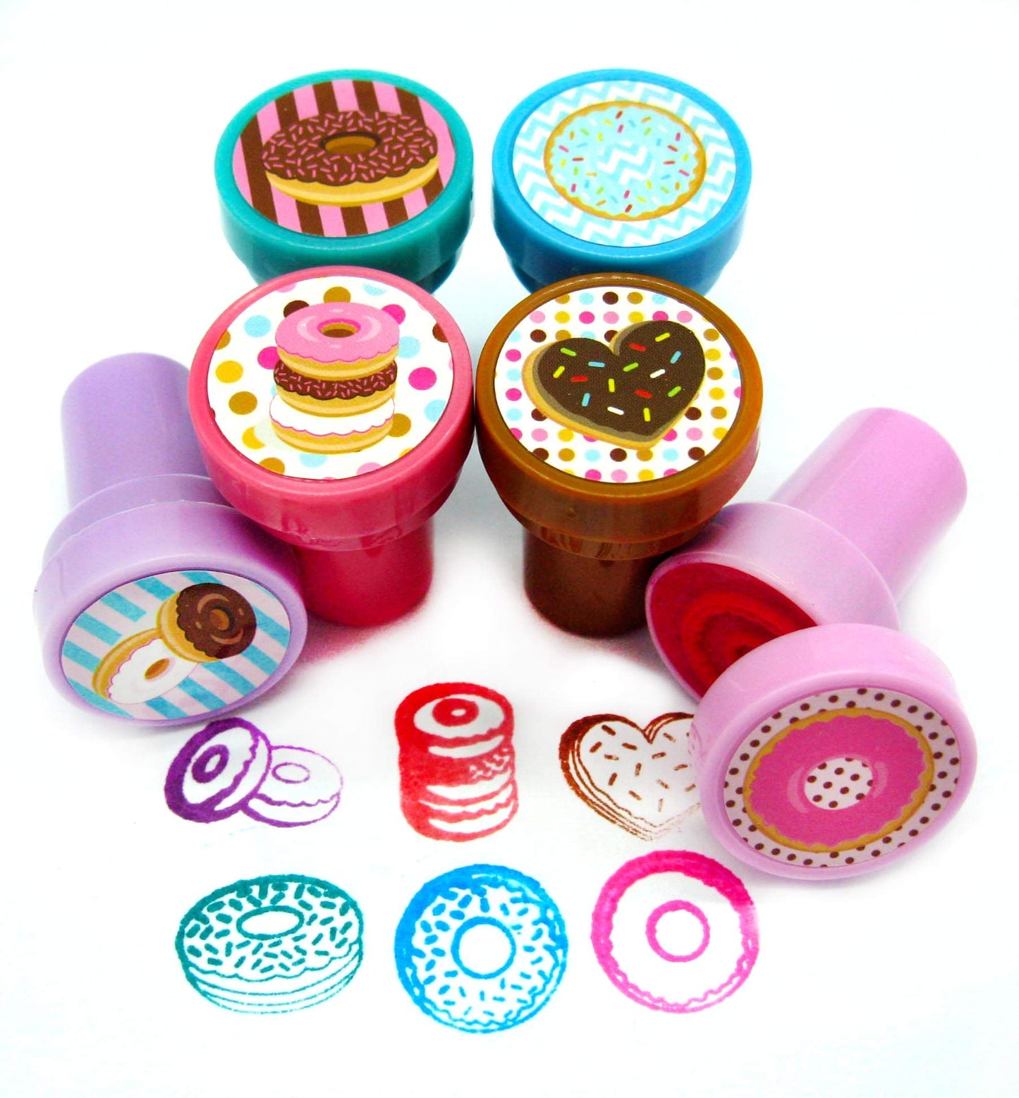 TINYMILLS 24 Pcs Donuts Stampers for Kids Donut Party Favors Goodie Bag Stuffers Pinata Fillers Classroom Rewards Carnival Prize