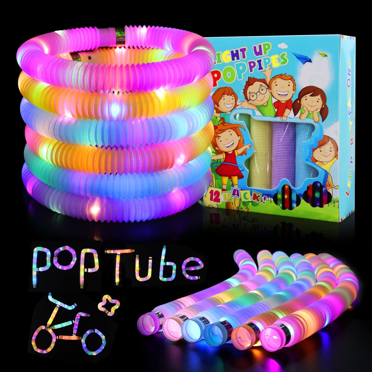 Glow Sticks Light Up Fidget Pop Tubes 18 Pack Glow In The Dark Party Supplies Toddler Sensory Toys, Glow Stick Party Pack Hallow