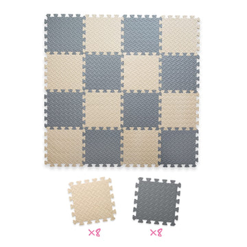 Tamiplay 16 Tiles Foam Play Mat for Baby - Soft EVA Foam, Safe Kids Puzzle Floor Mat, 47x47, Beige/Gray Color