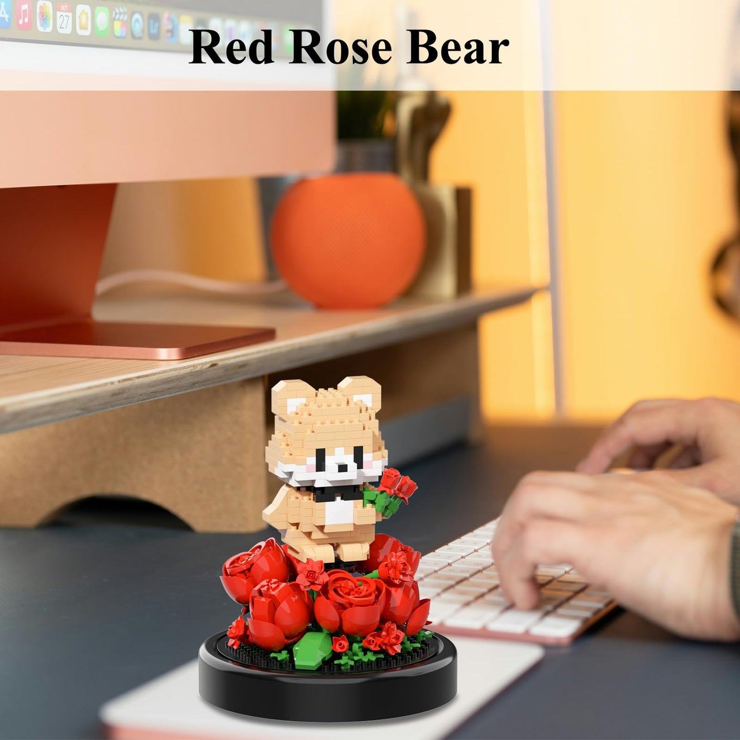 RIESEK Artificial Flower Animal Toy Building Set for mature-themed Mini Bear Plant Bonsai Tree Friend Set for Girl Botanical Collection Gift for Kids Office Home Decor Building Block Birthday Gift for Women