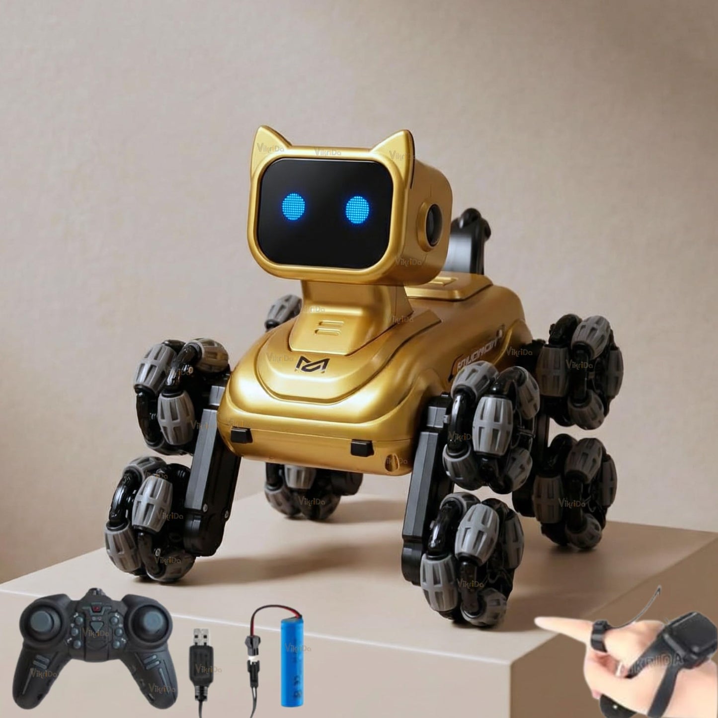 Vikrida 8Wd Gesture Sensor Rc Stunt Car - Remote Control 8-Wheel Robot Vehicle With Lights & Music - Hand Control Drift Car Toy 
