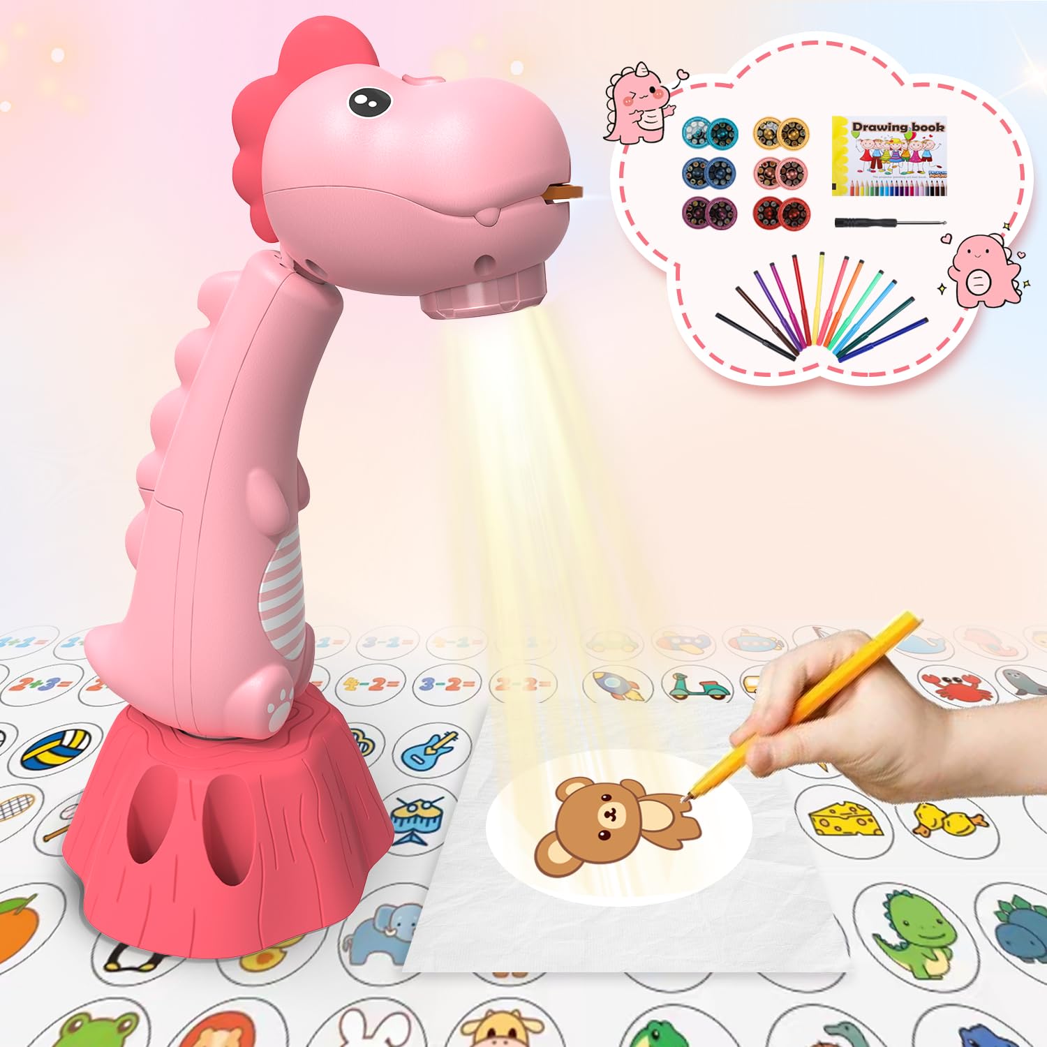 Drawing Projector for Kids,Tracing and Drawing Projector with 96 Slide Cartoon Patterns and 12 Color Brushs,Smart Art Sketcher P