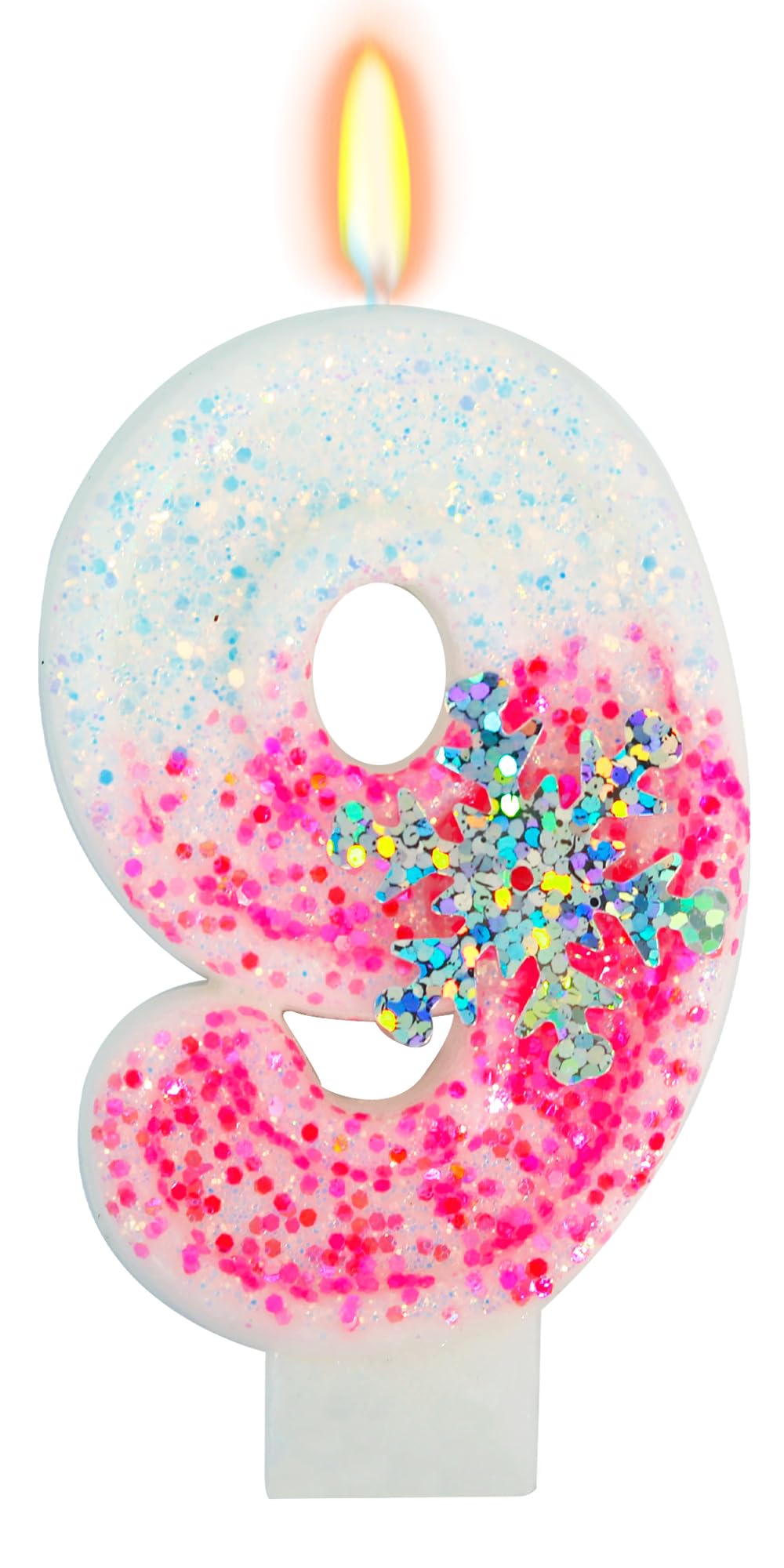 Frozen Themed Birthday Candles, Number 9 Pink Birthday Candle for Party Supplies, Winter Birthday Party Supplies, 2.76 inch Numb