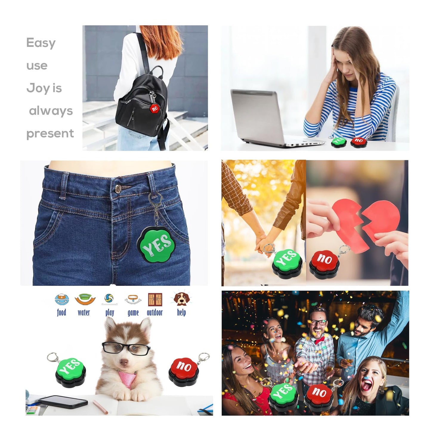 Portable Keychain Yes & No Buzzer Buttons With Sound, Answer Buzzers Set Of 2, Buzzers For Game Show