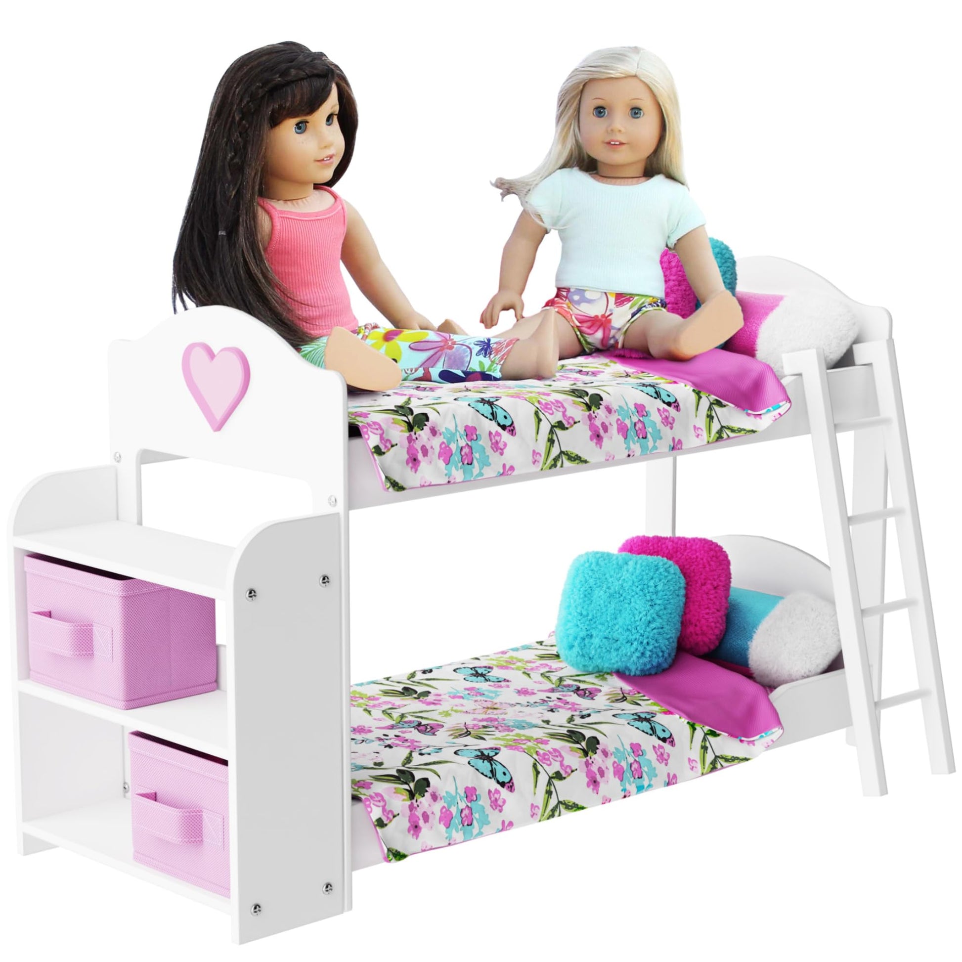 Pzas Toys Doll Bunk Bed - Doll Bunk Bed For 18 Inch Dolls 23 Piece Set Complete With Linens, Pajamas, And Shelves, Fits American Girl Doll…