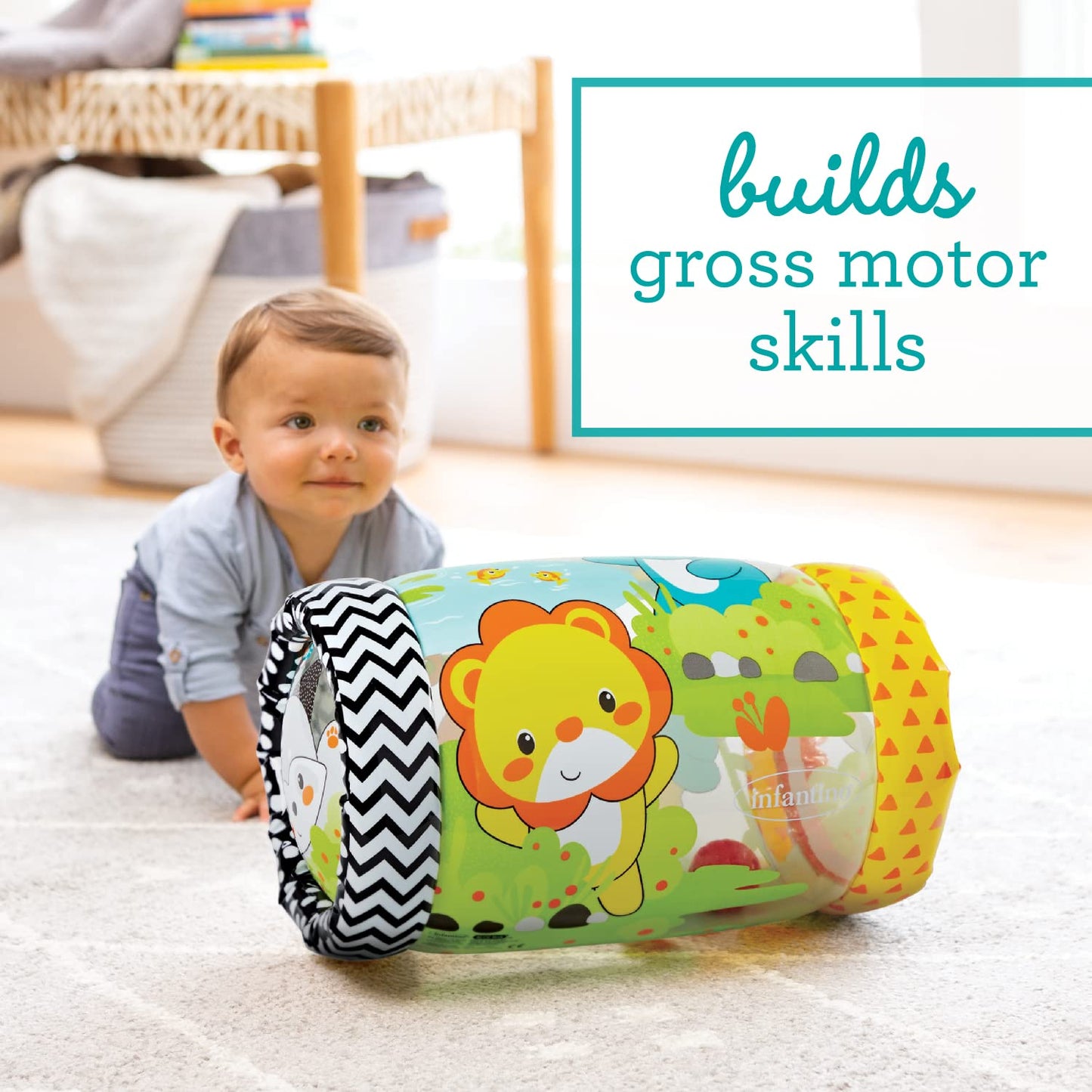 Infantino Jungle Peek & Roll - Encourages Crawling, Inflatable Activity Toy With Bouncing Balls Inside, Fun & Friendly Animal Characters, Helps Gross Motor Skill Development, For Babies 6M+